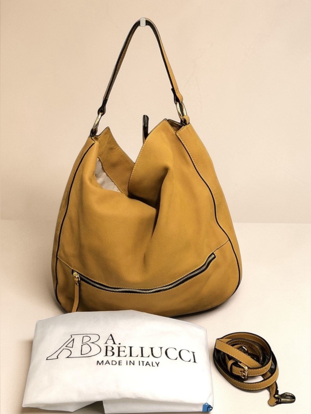 A. Bellucci Tan Leather Shoulder Hobo Handbag Large Italy